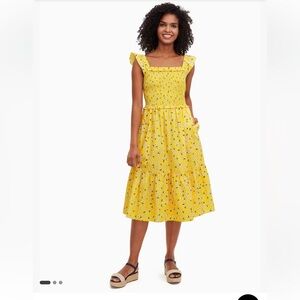 Kate Spade yellow Fleurette smocked dress size small